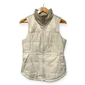 The North Face Vest Womens Small Cream Full Zip Quilted Outerwear Hiking